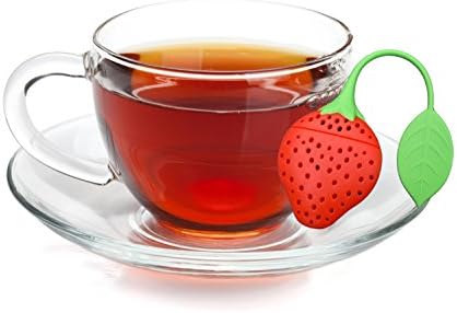 TopShow Cut Tea Infuser Silicone Tea Strainer Infuser Ball Strawberry Design Red and Green Suitable for Use in Teapot Teacup, A Wonderful Gift for An Avid Tea Drinker