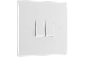 BRITISH GENERAL BG Electrical Double Wall Light Switch, 2 Way, Round Edge, Nexus 800 Series, White Moulded, 20A, 16AX, 842
