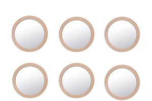 Bustlwor 6 Stück Tragbarer Kleiner Runder Holzspiegel, Kleiner Runder Spiegel aus Holz, Tragbarer Spiegel aus Holz, Geeignet für Make-up Gesichtspflege Kann Überallhin Mitgenommen Werden