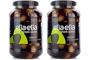 HELLENIKOS 2x 1kg griechische schwarze und grüne Oliven Kalamata Kolossal entkernte Cocktail Oliven Mix - 2 Fässchen + 10ml Olivenöl zum Test im Set - Chalkidiki Griechenland