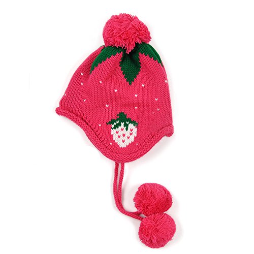 Strawberry Baby Girl Infant Cotton Knitting Wool Cap Ear Protection Hat Handmade