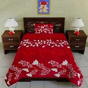 Cotton Villas 3D Printed Microfiber for Single bedsheet for Single Bed Maroon White Patti with 1 Pillow Cover Microfiber and Cotton Mix Color White (88 X 60 inch )