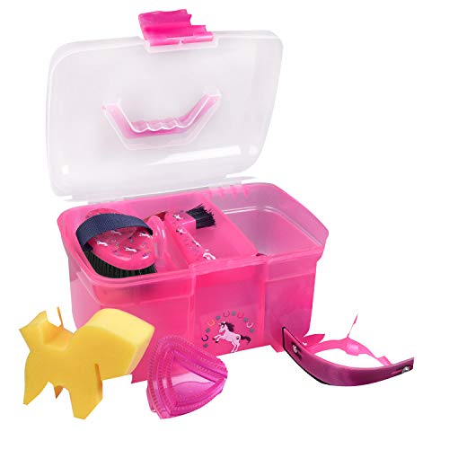 Amesbichler Pulizie Box Scatola Unicorn Pink Riempito per Bambini, con Inserto Estraibile | Bambini Cavallo Putz Box | Putz koefferchen | Grooming Box