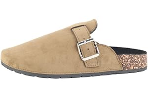 PMUEI Women's Suede Slip-on Slippers, Ladies' Buckle Flat Mules for Outdoor Activities, Basic Closed-Toe Clogs, and Women's Slingback Shoes.