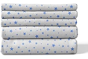 Melunda lange bébé en mousseline de coton - lot de 5-80x80 cm - Bleu Stars - certifié Oeko-Tex - Hypoallergénique sans produits chimiques, lavable à 95° C