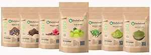 HerbsLand Bio Organic Amla Reetha Shikakai Hibiscus Bhringraj Heena Neem leaf powder for Face & Skin Care | Hair Growth & Natural Hair Shampoo | Anti-Dandruff | Hair Pack (75 gm Each) (525 gm)