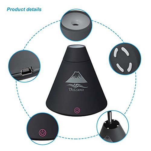 Yinano®Mini Volcano USB Luftbefeuchter Ultraschall Aroma Diffusor Aromatherapy Luftreiniger Nebel Zerstäuber LED Farbwechsel (Volcano Aroma Diffuser, Schwarz) - 9
