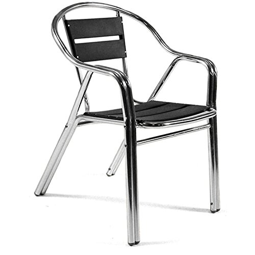 Aluminium Bistro Stacking Chair with Grey Plastic Slats Metal Cafe Seat Outdoor Furniture