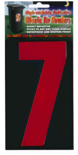 Wheelie Bin Numbers Zahlen Reflektierende und Hochsichtbare, rot Aufkleber für Hausnummern, Mülltonnen/Hauswände/Garagentore oder Mülleimer 7