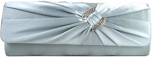 Zarla Ladies Satin Clutch Bag Women Bridal Evening Party Shoulder Handbag Diamante UK Silver