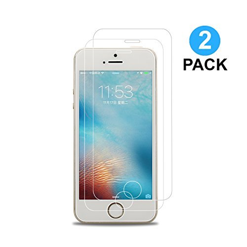 [2 Unidades] Hi-Luck iPhone 5 SE 5S 5C Protector de Pantalla Alta Definición Cristal Templado para iPhone 5 SE 5S 5C Vidrio Templado [ 0.25mm, 9H, Anti-arañazos ]