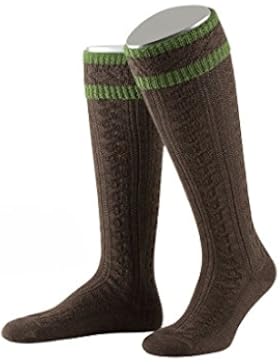 Lusana Trachtenkniebundstrumpf mit Zopfmuster und farbigem Ringel, Gr. 40/41, Fb. braun/apfelgrün