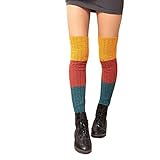 Gimitunus-CH Genouillère Chaussettes de Bottes d'hiver pour Femmes Allonger en Tricolore Coudre Le Tricot élastique Crochet Chaud sur Le Genou