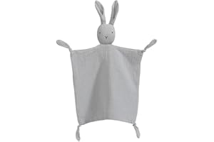 GERUI Schmusetuch, Kuscheltuch mit Hase-Köpfchen,Doppellagiger Tüll aus 100% Bio-Baumwolle,Baby Geschenk zur Geburt Junge & Mädchen (grau)
