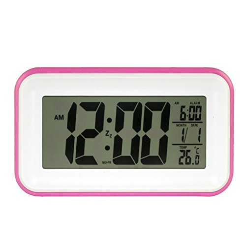 Greeney Digitale Wecker Uhren Mit Großes Bildschirm und Smart-Touch Control, Temperaturanzeige, Kalender, 24/12 Stunden-Umwandlung, Aufsteigende Alarm, Sensor-Hintergrundbeleuchtung, Praktische Snooze / Licht Funktion Ultra Lautlos ROSA - 5
