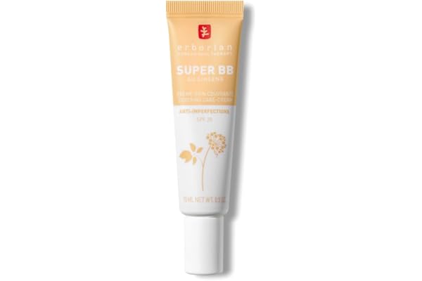 Erborian - Super BB Crème au Ginseng - Soin du Visage Teinté Haute Couvrance Anti-Imperfections - Correcteur et Perfecteur de Teint - Protection Solaire SPF 20 - Cosmétique Coréen