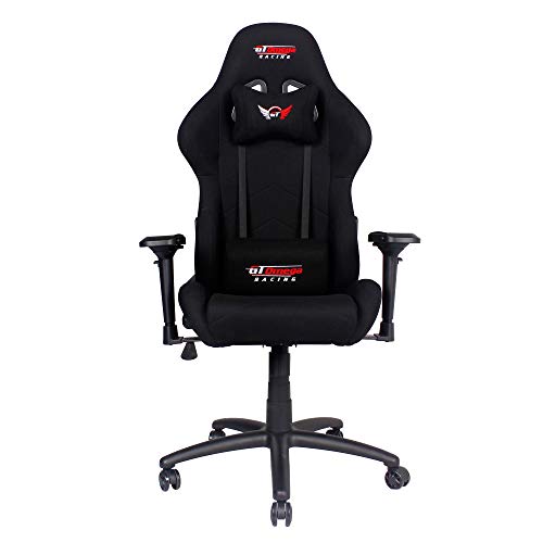 GT OMEGA Pro Racing Silla de Juegos de Tela con Soporte Lumbar, Silla de Oficina Ergonómica y Transpirable con Reposabrazos Ajustable 4D y Respaldo Reclinable, Silla para Consola de Juegos - Negro