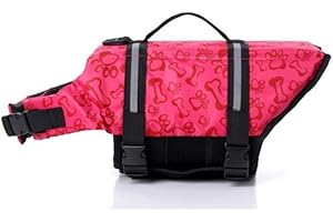 SHTGOI Giubbotto di salvataggio riflettente per cani con manico di salvataggio per animali domestici, giubbotto di salvataggio per cuccioli, gilet di sicurezza per nuoto, canottaggio, acqua rosa ossa
