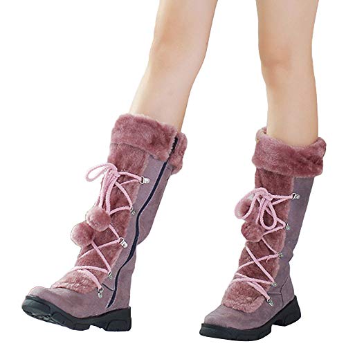 Preisvergleich Produktbild TianWlio Stiefel Frauen Winter Warm Halten Schlüpfen Schneestiefel Weihnachten Damen Haarballen Runde Kappe Quadratische Ferse Schuhe Halten Sie Warme Reißverschluss Schneestiefel
