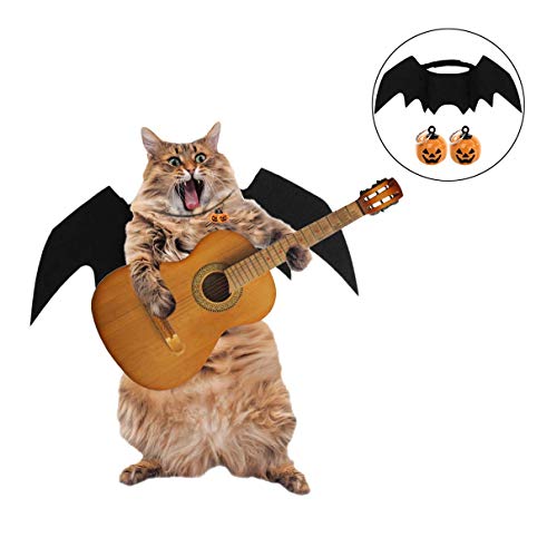 FunPa Halloween Costume Halloween Gatto per Animale Domestico Cane Gatto,Ali Pipistrello Costume da Pipistrello,Cosplay Gatto con 2 Campana di Zucca