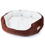 Vi.yo Hundebett Dimple Fleece Bett Nesting Cave für Katzen und kleine Hunde runde oder ovale Form(Braun)