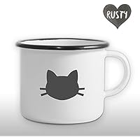 The Manufacture Katzenkopf Katze Haustier Tier Emaille Becher Tasse als Geschenk, weiß Outdoor Ausrüstung