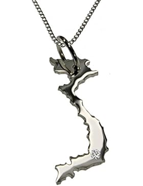 50cm Halskette + Vietnam Anhänger mit einem Brillant 0,015ct an Ihrem Wunschort in 925 Silber