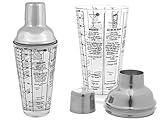 cocktail shaker font El cuerpo de vidrio de esta coctelera está impreso con medidas y seis recetas clásicas de cócteles, lo que resulta en cócteles perfectos, el tiempo