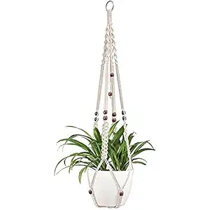 Macrame Plant Hanger Indoor Hanging Planter with Decorative Wood Beads