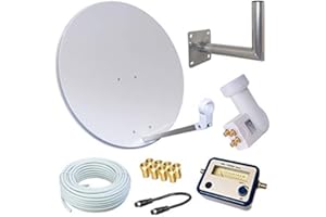 netshop 25 HD Sat Anlage 80 cm Spiegel + Opticum Quad LNB für 4 Teilnehmer + 50m Kabel + 40cm Wandhalter + SAT Finder (3 Farben wählbar) SD HD Full HD 4K UHD Empfang