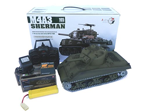 Heng Long Radio Control RC US M4A3 Sherman Tank Pro Version 1:16th Scale with 2.4GHz Radio