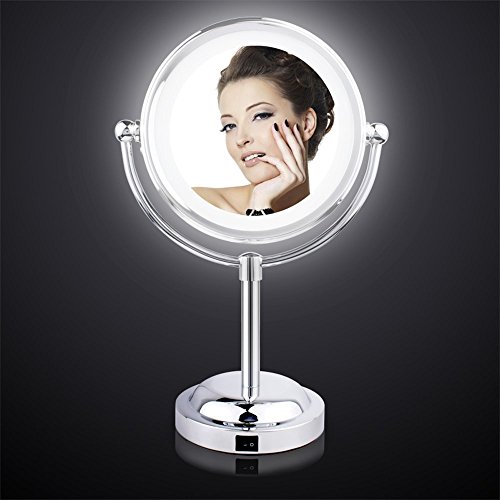 Wawoo® Make-up-Spiegel mit LED Beleuchtung Doppelseite 5 Inch + Vergrößerung + 1: 1 Echtanzeigefunktion360 Grad freie Rotation Bateriebetrieben Beleuchtet Kosmetikspiegel Schminkspiegel Standspiegel (A) - 3