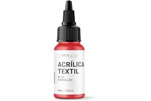 Arts & You Pintura Acrílica Textil 60ml Ideal para pintar Ropa y Tejidos | Pintura Fluida para manualidades en tela | Adhesión en Tejidos muy duradera (12 Bermellón)