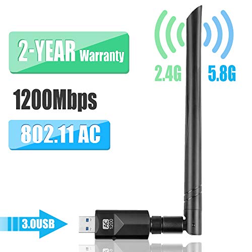 YIYOU WiFi Antena USB WiFi Adaptador 1200Mbps  Dual Band (2.4G 300Mbps / 5.8 G 867Mbps) WiFi Dongle 5dBi Mini Receptor para PC/Desktop/Laptop/Mac Soporte Windows XP/Vista/7/8/10 Mac OSX?10.6-10.14?