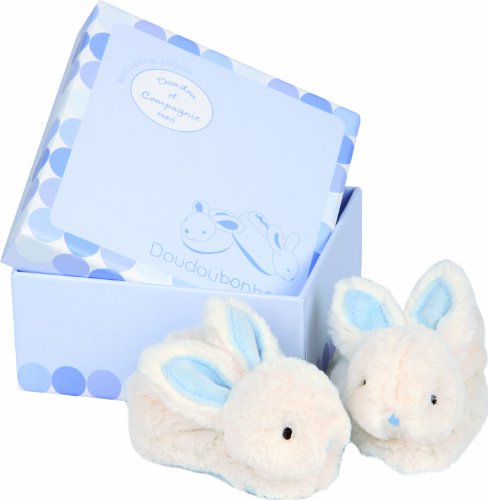 Doudou et Compagnie DC1309 Early Learning 'Lapin Bonbon'(Soft Rabbit) Slippers with Box Blue