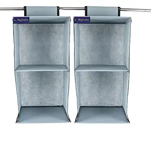 Shrey Creation 2 Shelf Closet Hanging Organizer, 2 Tier Closet Wardrobe Organizer Clothes Storage Hanger for Family Closet Bedroom, Foldable and Universal Fit (Grey)-Pack of 2