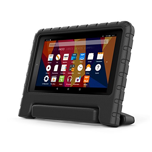 MoKo Fire 2015 7 Zoll Hülle – Superleicht EVA Stoßfest Kinderfreundlich Kinder Schutzhülle mit umwandelbarer Handgriff Handle und Standfunktion für Amazon Fire 7 Zoll (Vorherige 5th Generationeration – 2015 Modell), Schwarz - 2