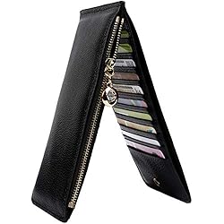 YALUXE Femme Portefeuille Blocage RFID Porte-Cartes Zippé Bien Organisateur des Cartes Cuir Véritable Doux Noir