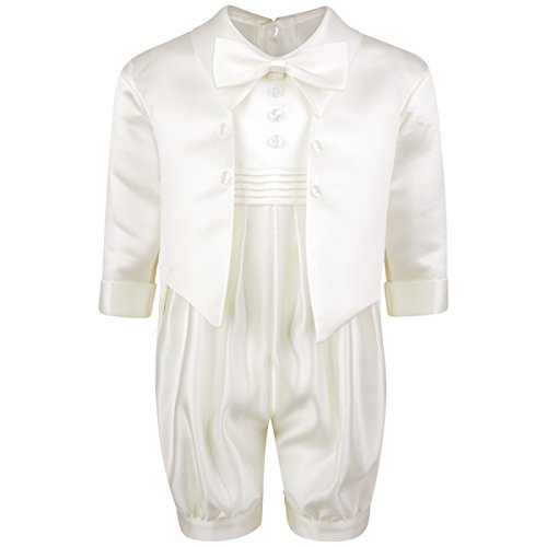 Freshbaffs Baby Boys White Cream Bow Tie Front Button Christening Romper Suit (6-9months, Cream)
