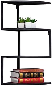 Wrought Iron Corner Wall Shelves Storage Rack Wall Shelf Corner Shelf Corner 4 Layers (Color : Black)
