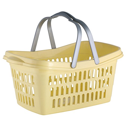 axentia Wäschekorb mit Henkel – Wäschesammler eckig – Wäschewanne Kunststoff – Wäschekiste stapelbar & stabil – Wäschetragekorb Plastik, 35 l in Blau, Braun & Grün - 6