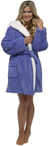 Foxbury Women's Waffle Sherpa Lined Bath Robe Dressing Gown Purple Small