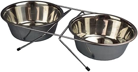 Stainless Steel Twin Dog Cat Feeding Bowls and Low Stand 1600ml