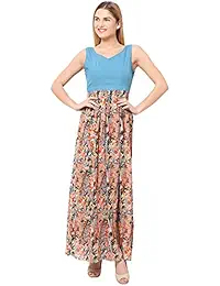 THE VANCA Maxi Dress in Blue Color with Printed Fabric at Skirt