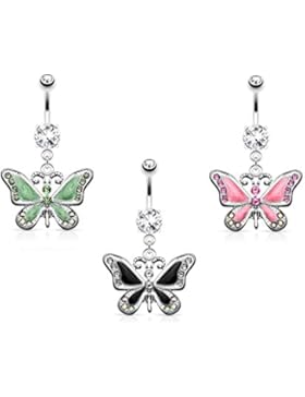 beyoutifulthings Bauch-nabelpiercing Set 1,6mm 10mm Schmetterling 15,7mm x 19,9mm Nabel-Piercing Chirurgenstahl...