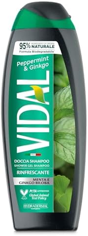 Vidal - Docciashampoo Peppermint & Ginkgo, Formula Rinfrescante, con estratti di Menta e Ginkgo Biloba, Dermatologicamente Testato, 250ml