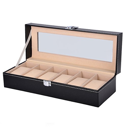 HooAMI Hochwertiger Uhrenkoffer Uhrenbox Uhrenkasten Schauksten Lederetui Schwarz mit Glasfenster (Fr 6 Uhren) HooAMI Hochwertiger Uhrenkoffer Uhrenbox Uhrenkasten Schauksten Lederetui Schwarz mit Glasfenster (Fr 6 Uhren)