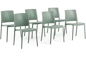 SIEDITI FUORI E DENTRO Sedie impilabili in polipropilene con fibra di vetro per esterno/giardino o interno, idrorepellenti e resistenti, design moderno e minimal - Maria (6, Verde Salvia)