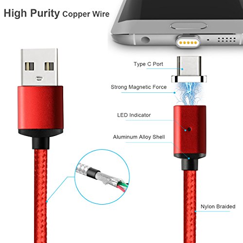 Lively Life Magnetic Type C Chargeur C  ble Sync Cordon de Charge avec 2 connecteurs pour Samsung  Huawei  Nouveau Macbook  HTC  Sony et Plus USB C p  riph  riques 3 3ft   1m  Rouge 