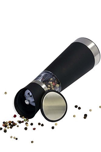 Oxid7® Pfeffermühle in schwarz mit Kippsensor und Licht | Elektrische Mühle für Pfeffer · Salz · Gewürze | Automatik Mahlwerk aus Keramik (2Stück) - 4